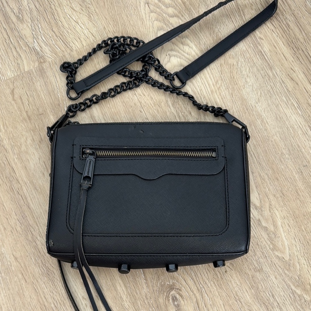Rebecca Minkoff Black Crossbody Bag with Textured Leather and Chain Strap